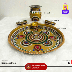 Latest Design Decorative Pooja Thali Set: Handmade Steel Aarti Thali with Beads, Stone Work, Kalash, Diya and Bowls, perfect for festivals like Diwali and Navratri, religious celebrations, and a unique housewarming gift.
